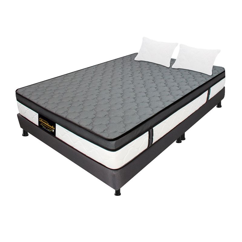 DORMILANDIA - Colchón con Base Cama Queen Firmeza Media Ortopédico Resortado con Pillow Dublín 160 x 190 cm + 2 Almohadas Dormilandia - 0% Interés a 3 Cuotas Pagando con tu CMR Banco Falabella