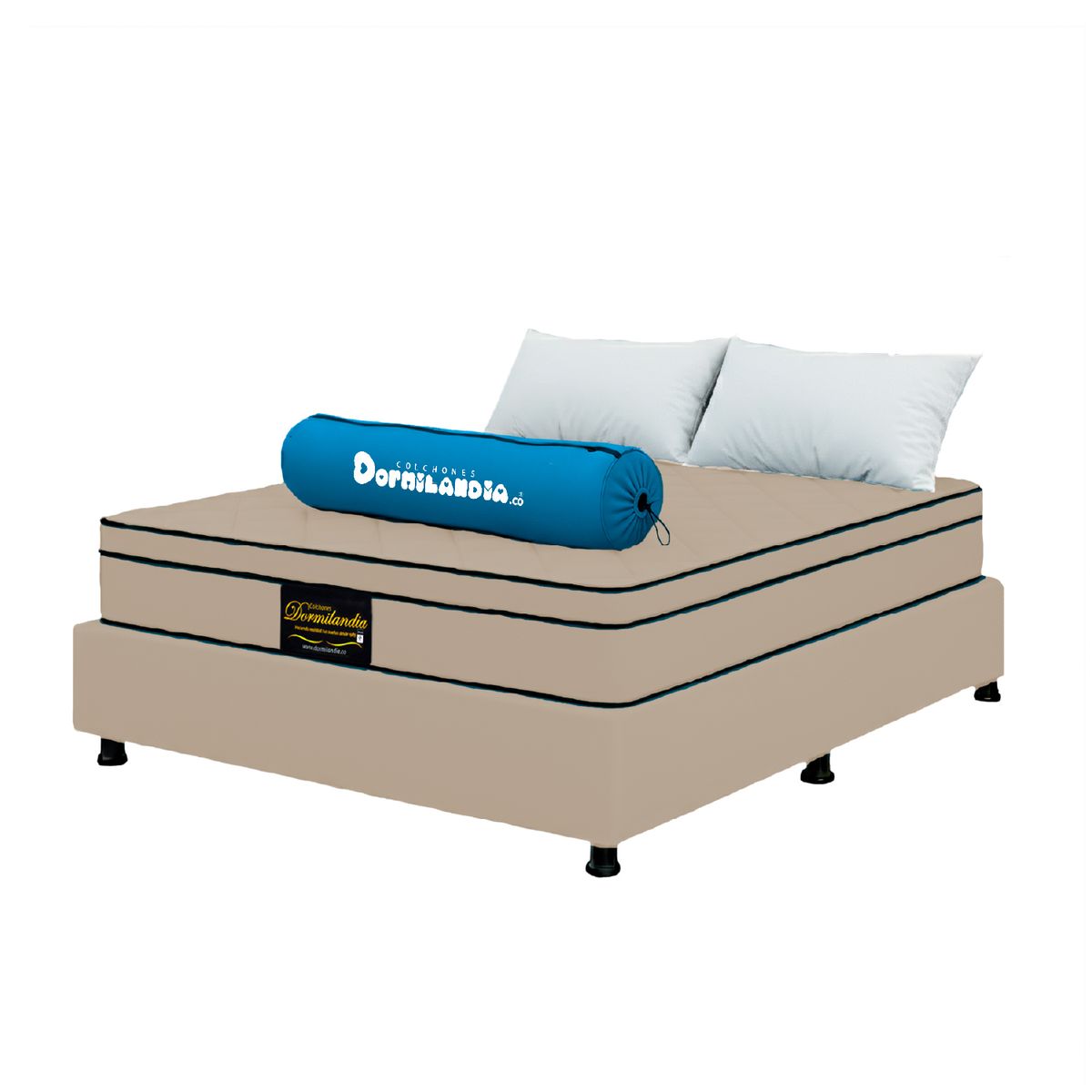 DORMILANDIA - Colchón con Base Cama Semidoble Firmeza Media Ortopédico Resortado con Pillow Dublín 120 x 190 cm + 2 Almohadas Dormilandia