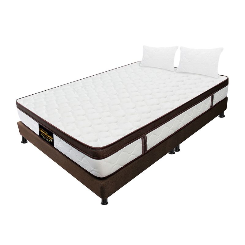 DORMILANDIA - Colchón con Base Cama King Firmeza Media Ortopédico Resortado con Pillow Dublín 200 x 200 cm + 2 Almohadas Dormilandia - 0% Interés a 3 Cuotas Pagando con tu CMR Banco Falabella
