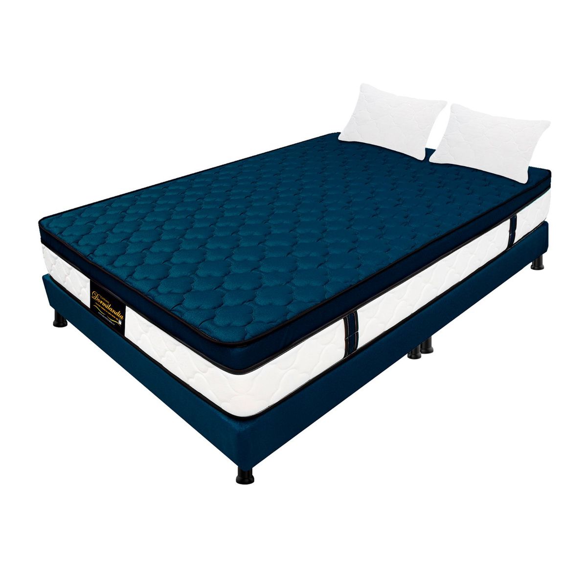 DORMILANDIA - Colchón con Base Cama King Firmeza Media Ortopédico Resortado con Pillow Dublín 200 x 200 cm + 2 Almohadas Dormilandia