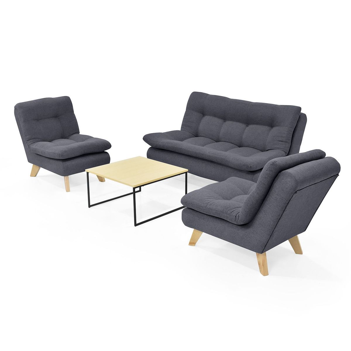 MICA - Juego de Sala Moderno en Poliéster (Sofá 3 Puestos + 2 Poltronas + Mesa de Centro) Mica - Mueble