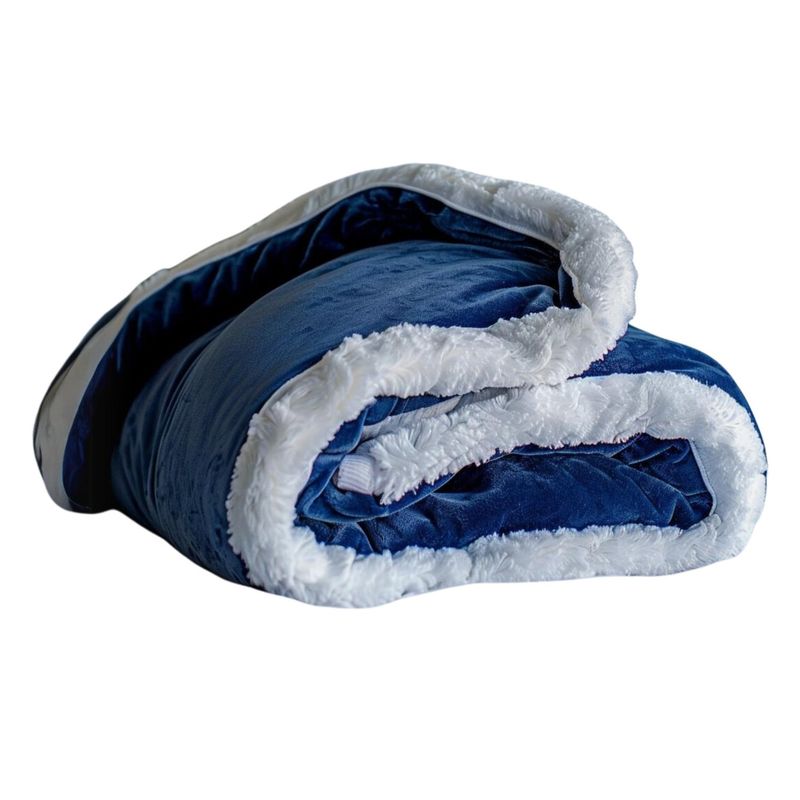 KARYTEX - Cobija Lisa Piel de Durazno + Ovejera Doble Azul Oscuro - Karytex