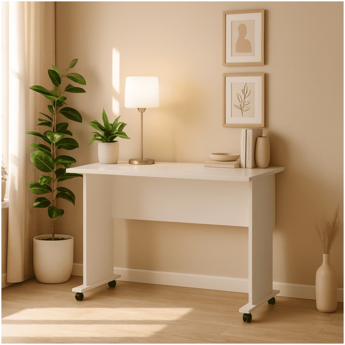 MUEBLES 2020 - Escritorio Plegable Chicago Blanco con Ruedas y Multifuncional