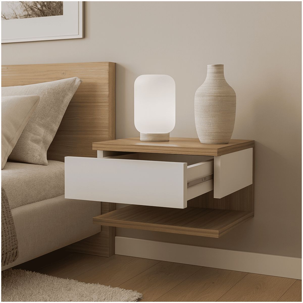 MUEBLES 2020 - Mesa de noche roma naturalblanco apagado