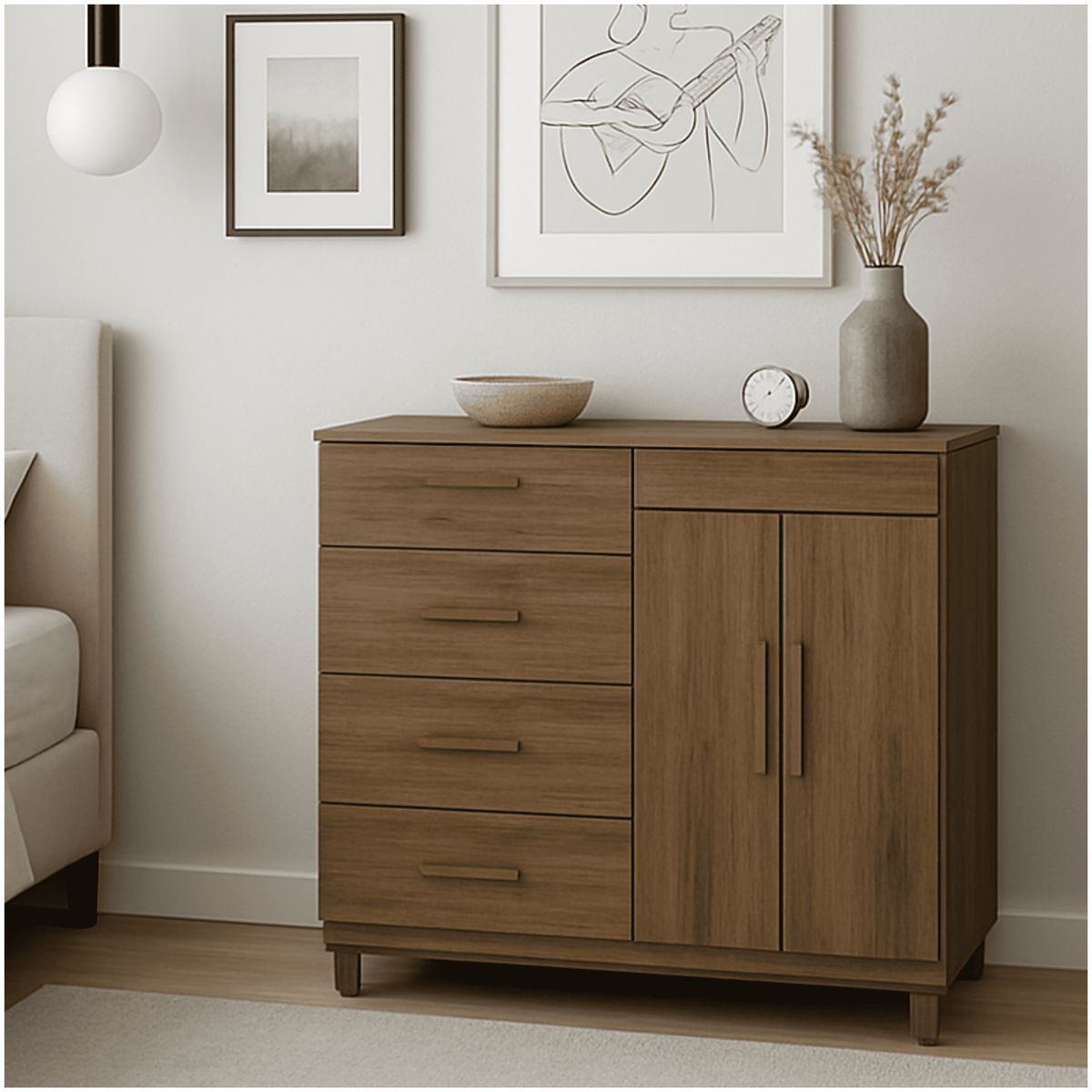 MUEBLES 2020 - Cómoda Ginesta en MDP, con Cajonera y 2 Puertas color Marrón.