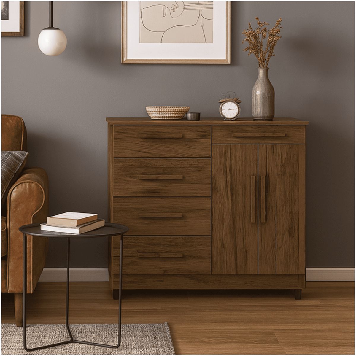 MUEBLES 2020 - Cómoda Ginesta en MDP, con Cajonera y 2 Puertas color Marrón.