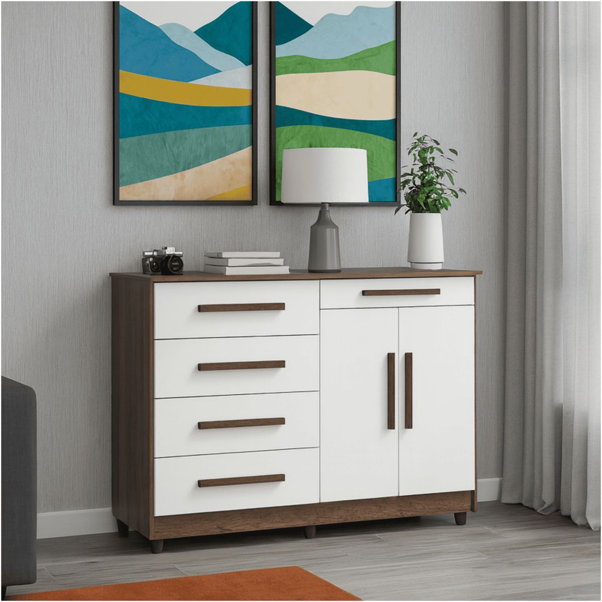 MUEBLES 2020 - Cómoda Ginesta Marrón Blanco Apagado