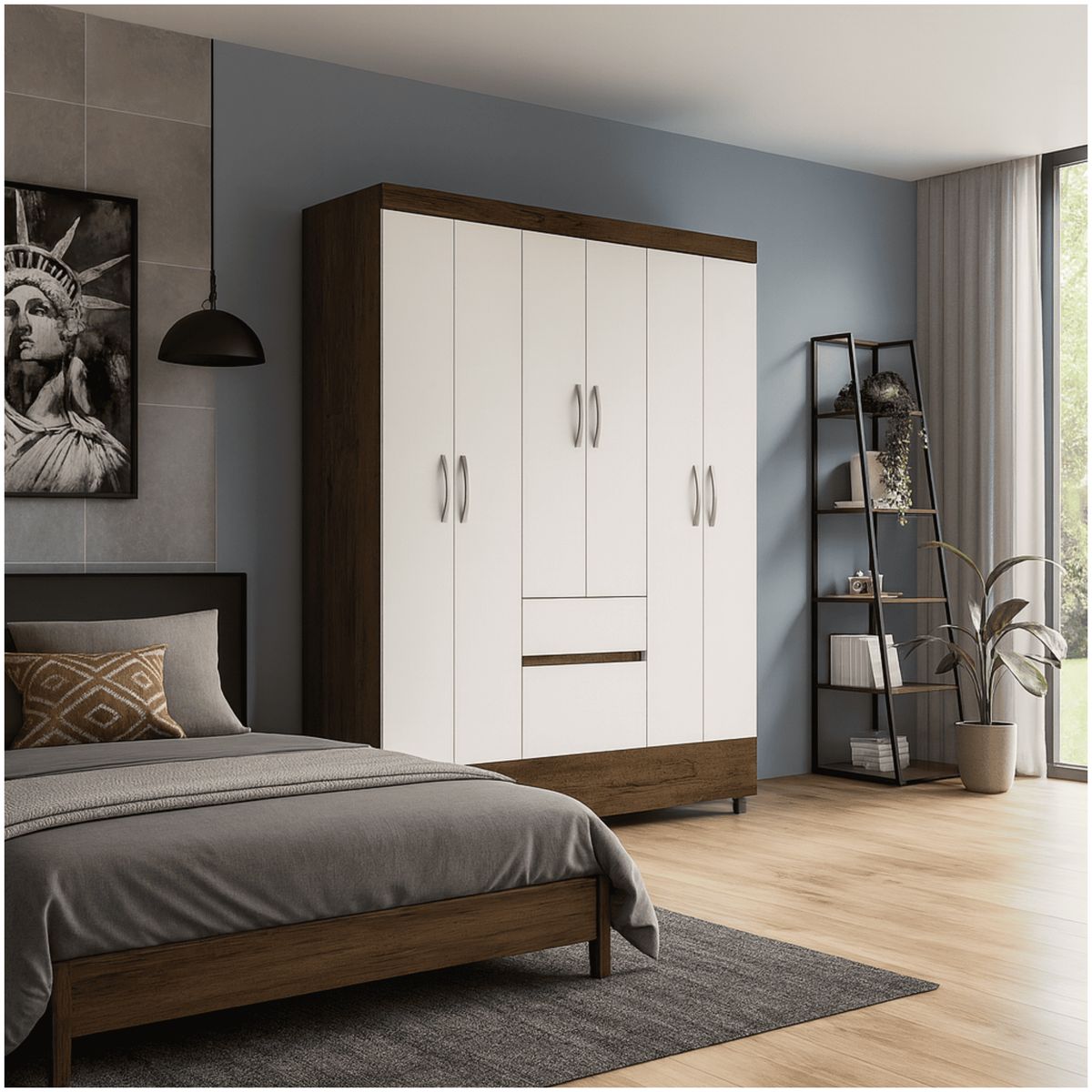 MUEBLES 2020 - Clóset 6 Puertas 2 Cajones Valent Marrón Blanco Apagado