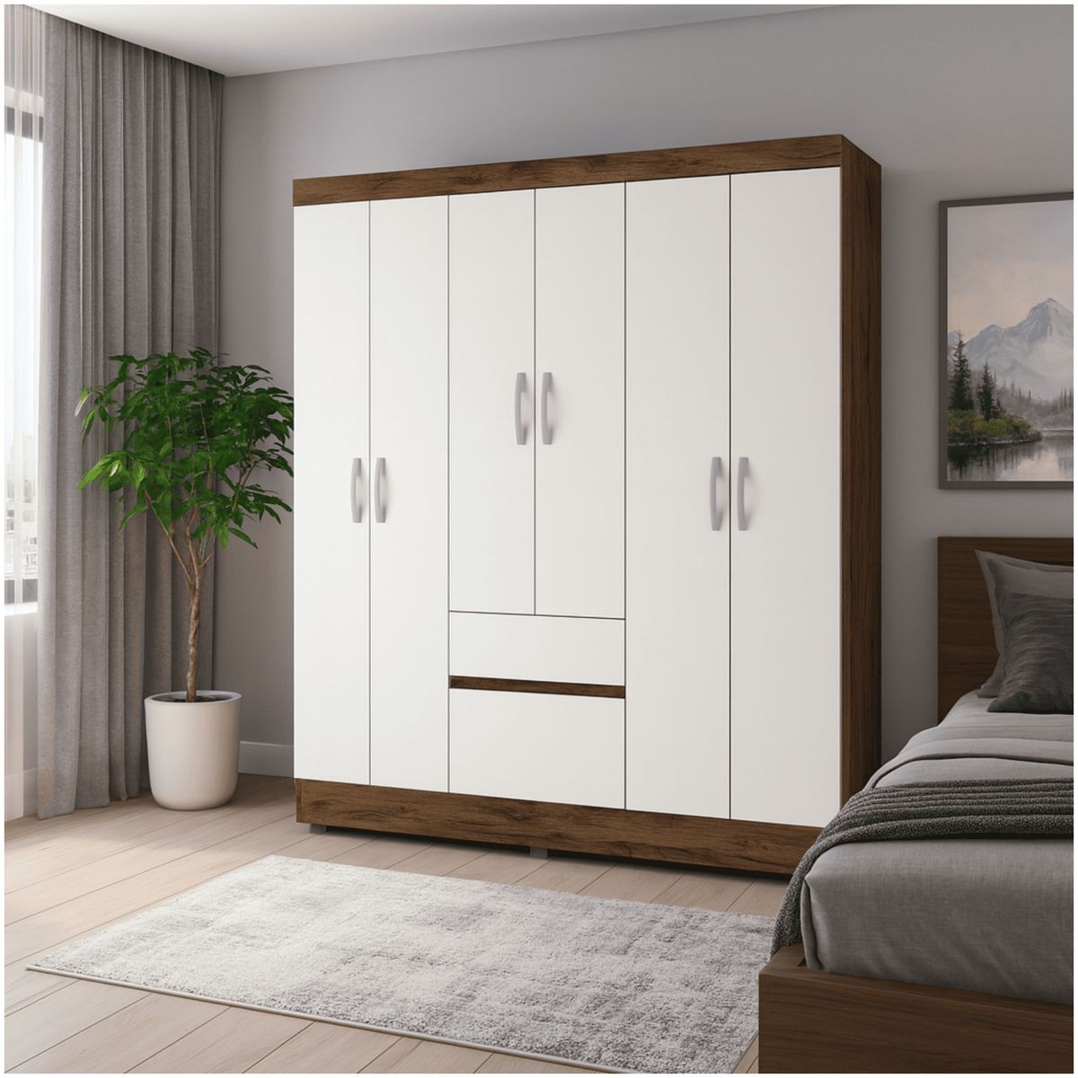 MUEBLES 2020 - Clóset 6 Puertas 2 Cajones Valent Marrón Blanco Apagado