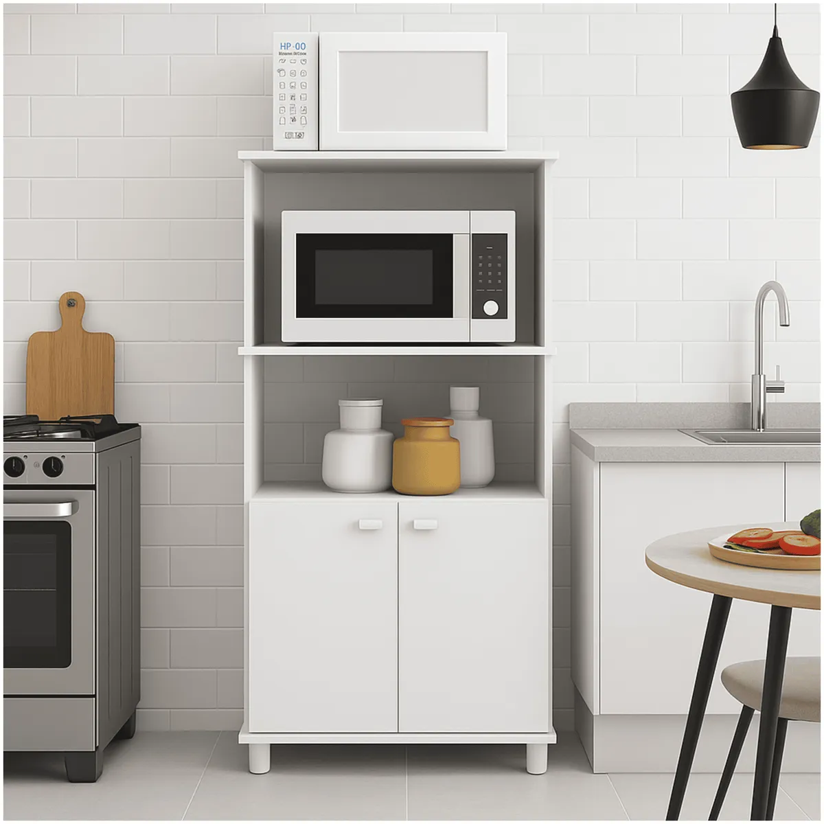 MUEBLES 2020 - Mueble Auxiliar de Cocina Victoria Blanco con 3 Compartimientos y dos puertas.