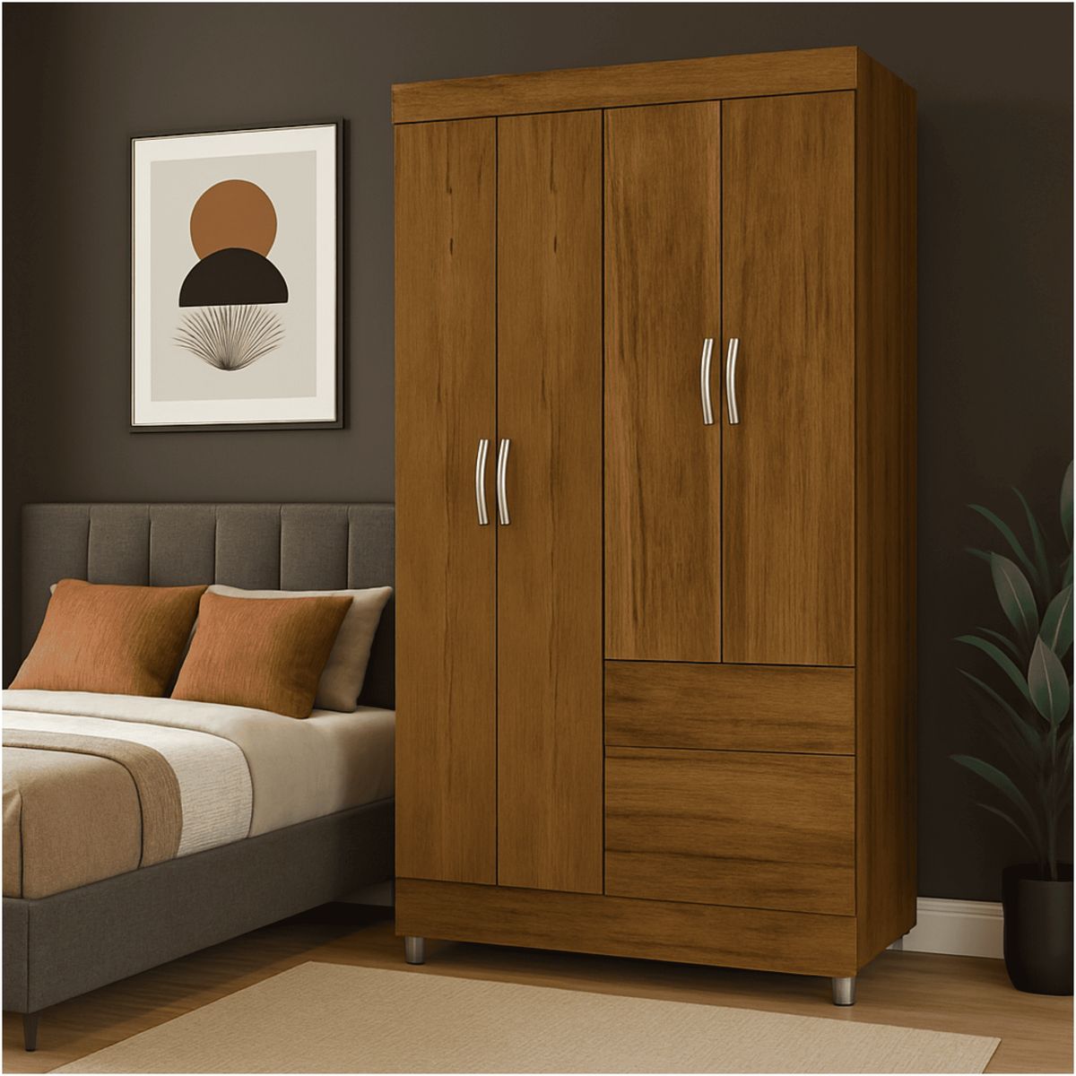 MUEBLES 2020 - Clóset 4 Puertas 2 Cajones Bonic Marrón