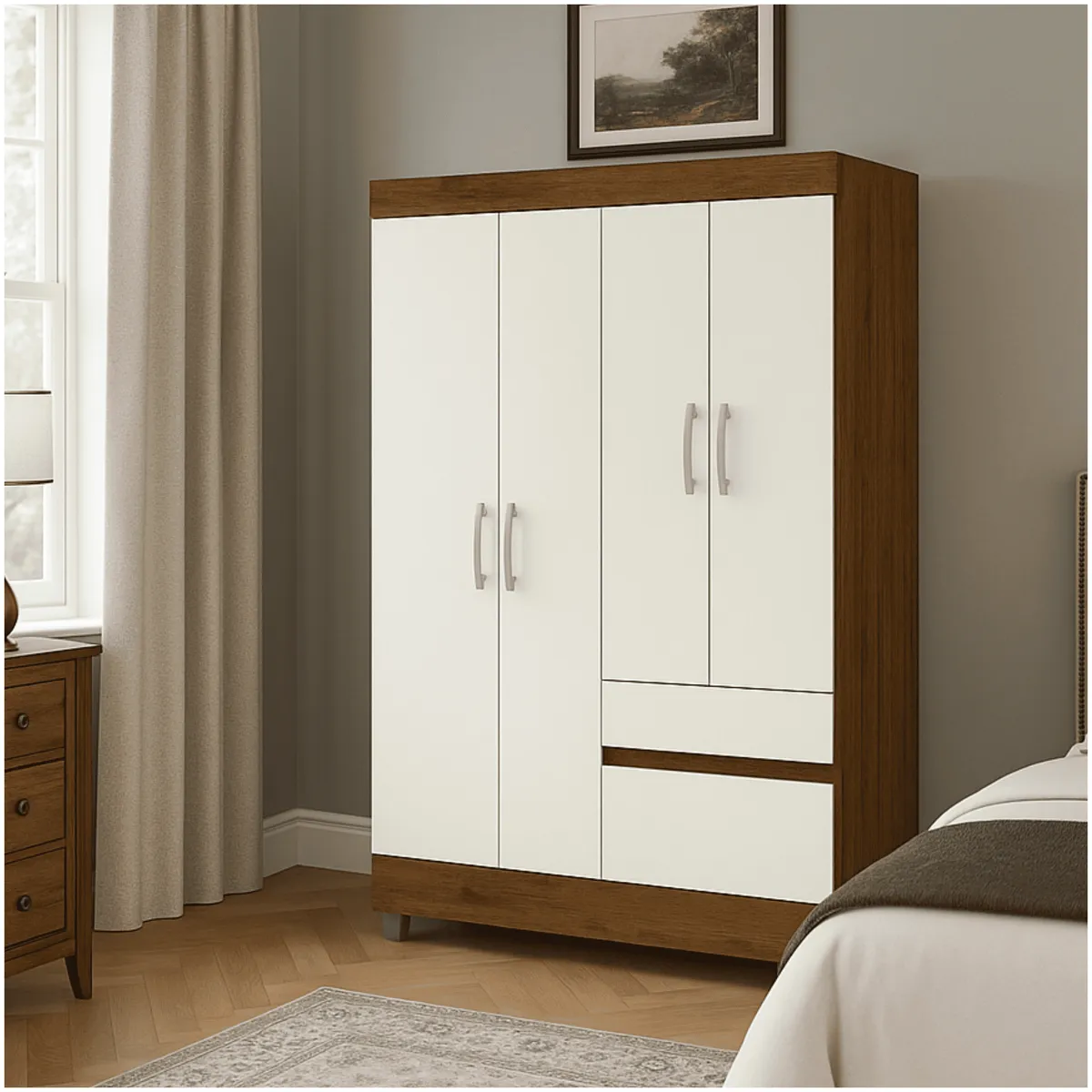 MUEBLES 2020 - Clóset 4 Puertas 2 Cajones Bonic Marrón Blanco Apagado_.