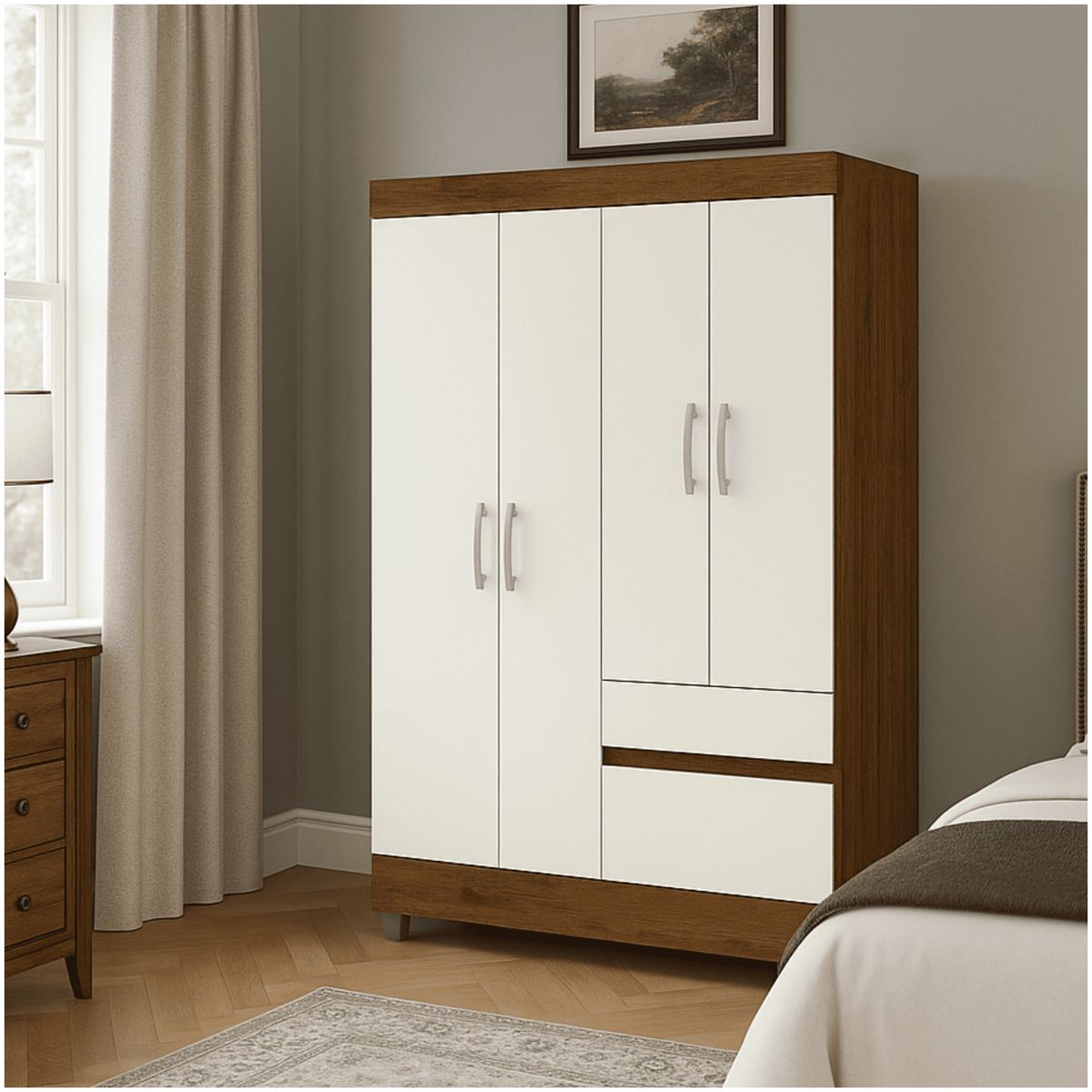 MUEBLES 2020 - Clóset 4 Puertas 2 Cajones Bonic Marrón Blanco Apagado_.