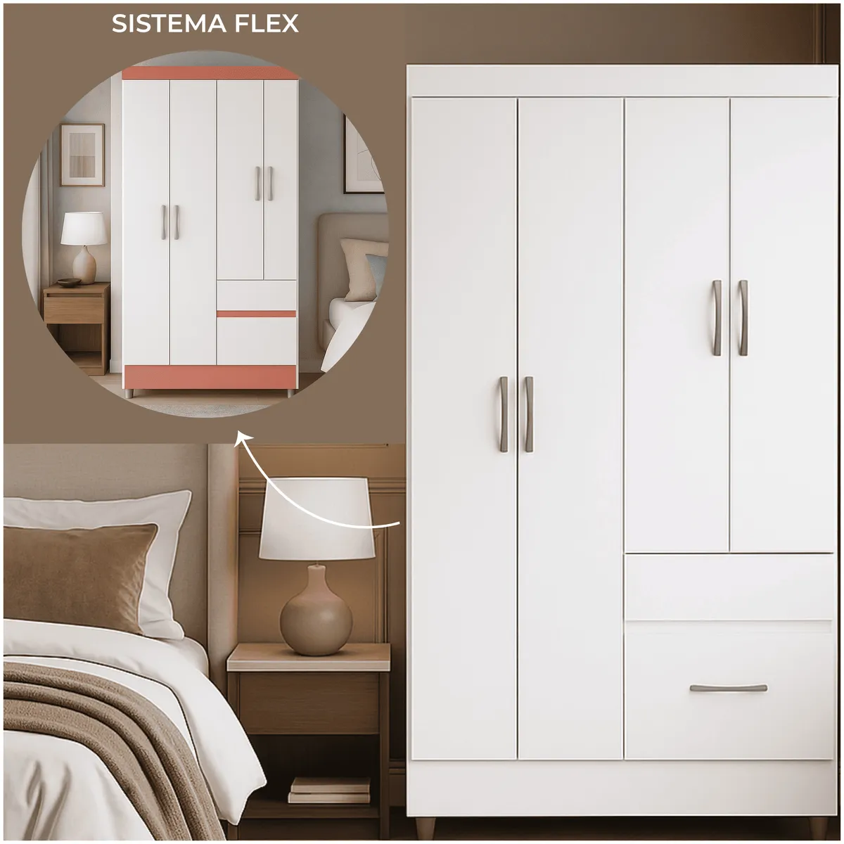 MUEBLES 2020 - Clóset 4 Puertas 2 Cajones Bonic Blanco Salmón Flex