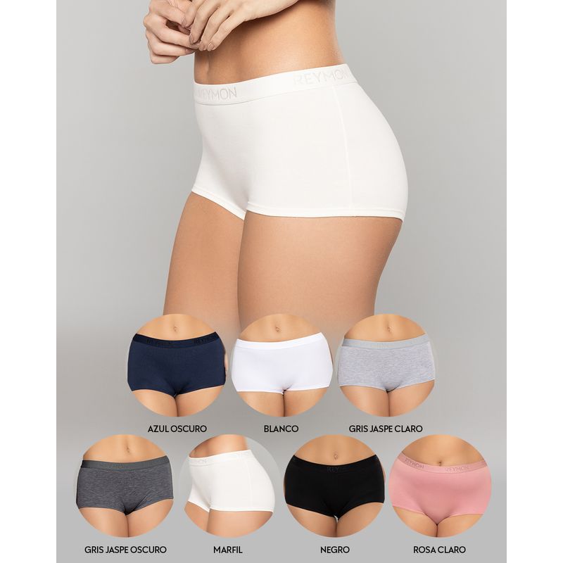 REYMON - Semanario Bóxer Tiro Alto Unicolor Pack X7 Para Mujer Ref. 8964