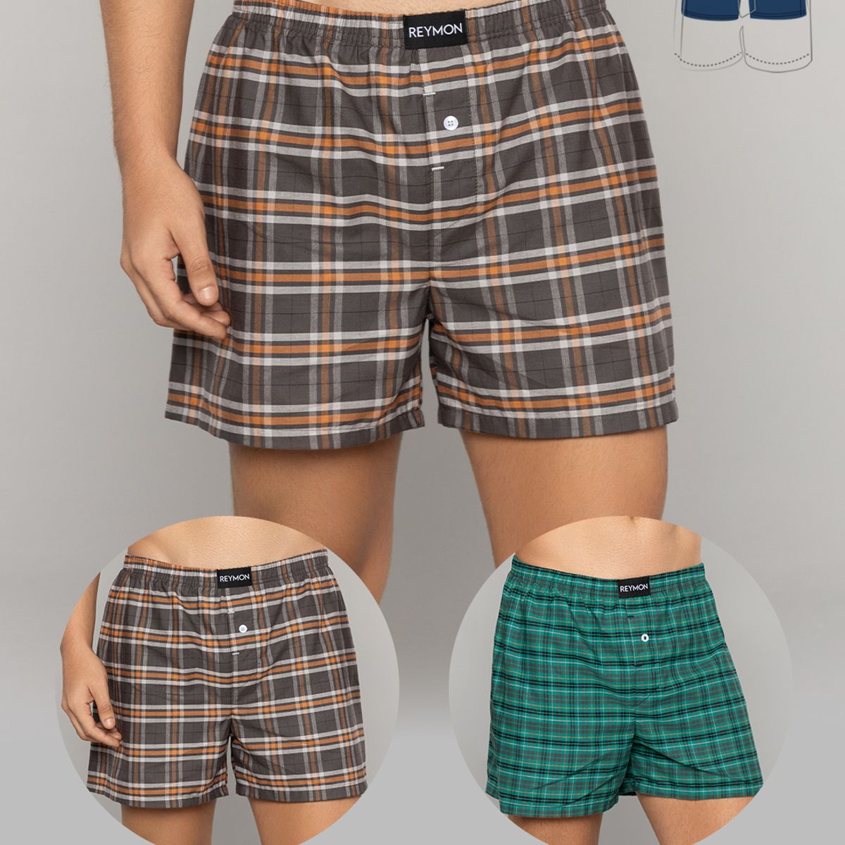 REYMON - Duo bóxer suelto con bóxer interno para hombre.