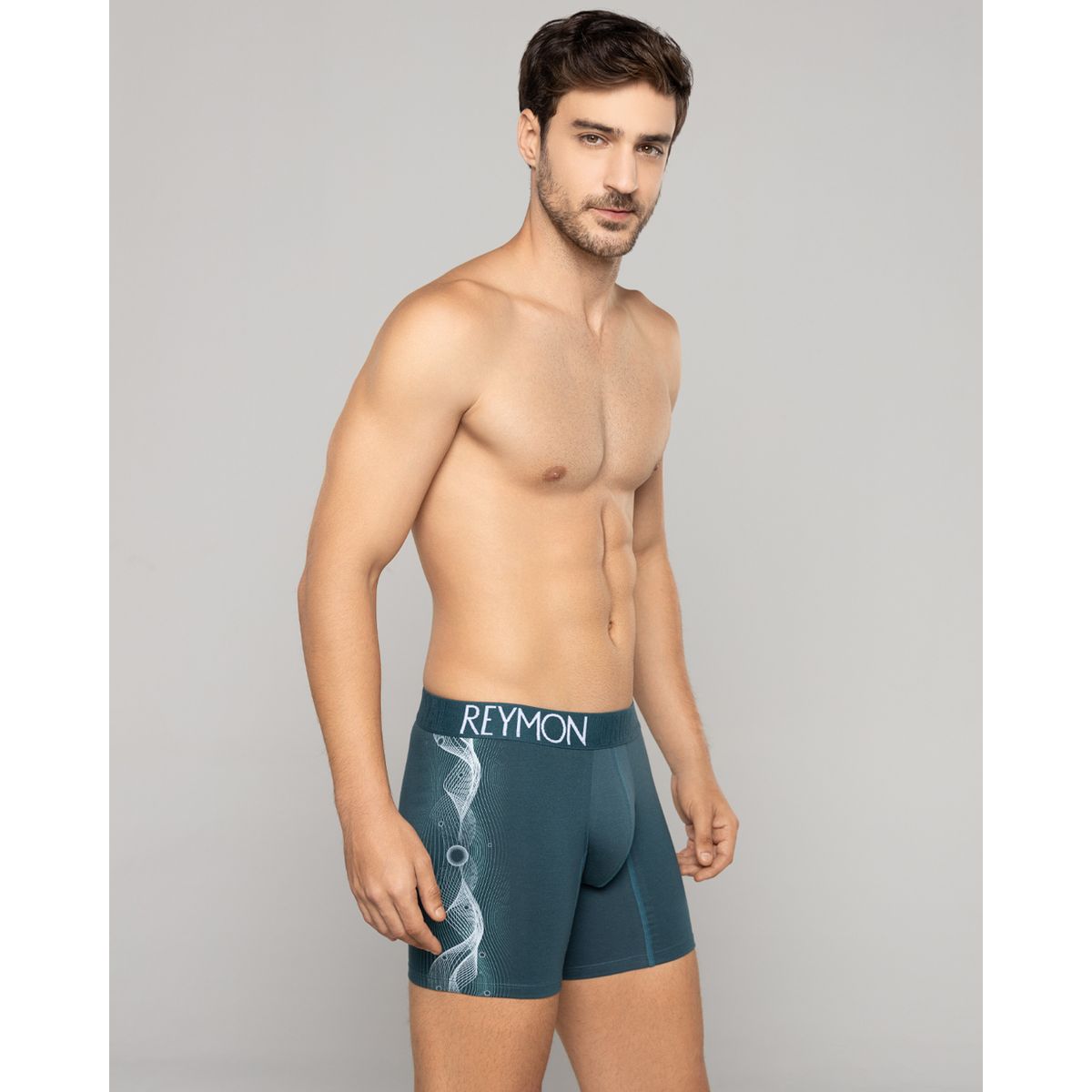 REYMON - Bóxer semilargo estampado lateral para hombre