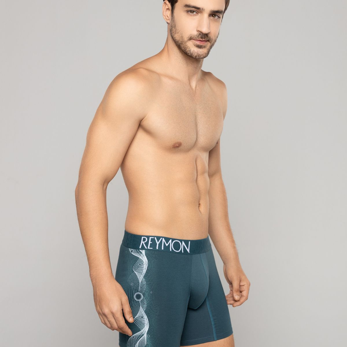 REYMON - Bóxer semilargo estampado lateral para hombre