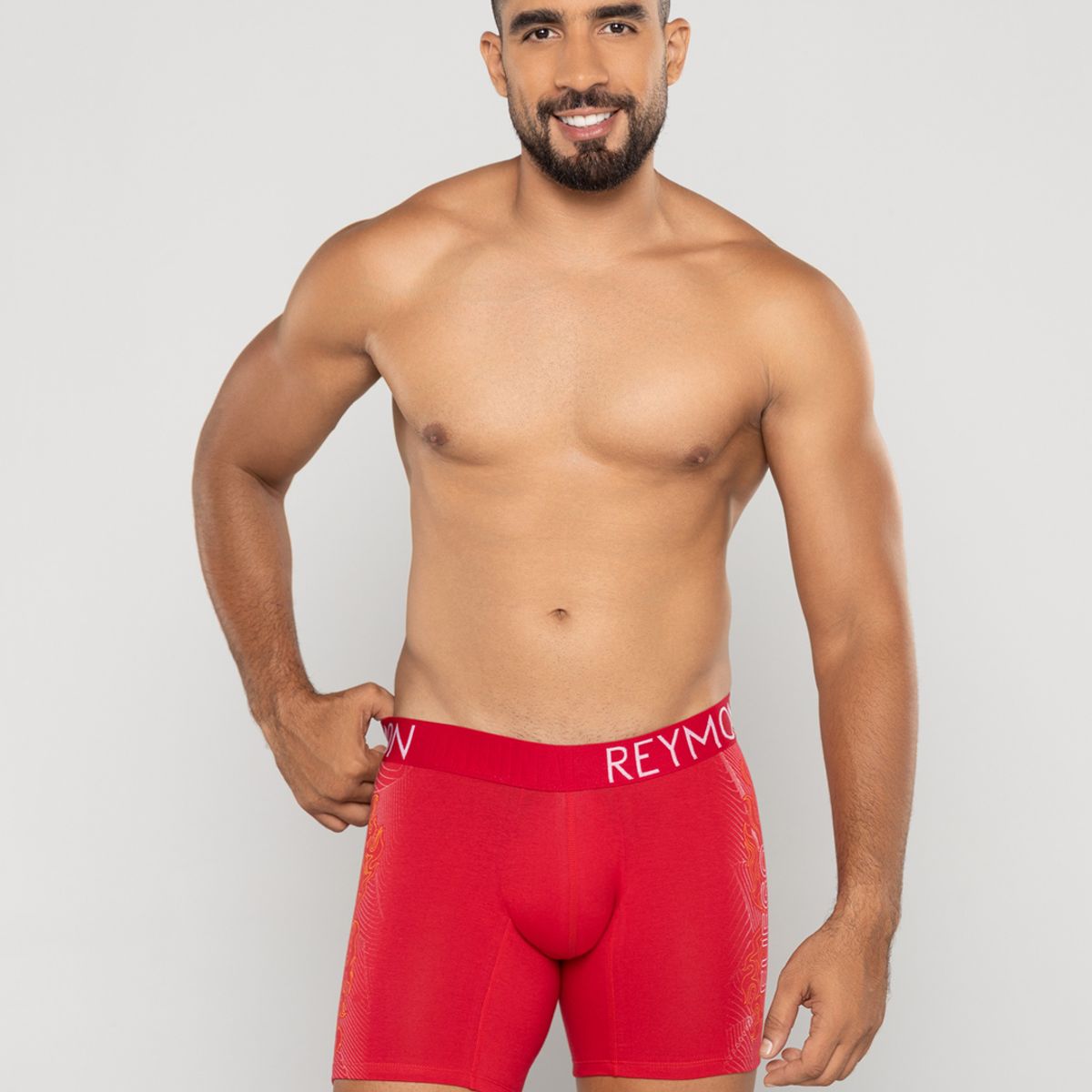 REYMON - Bóxer semilargo estampado lateral para hombre