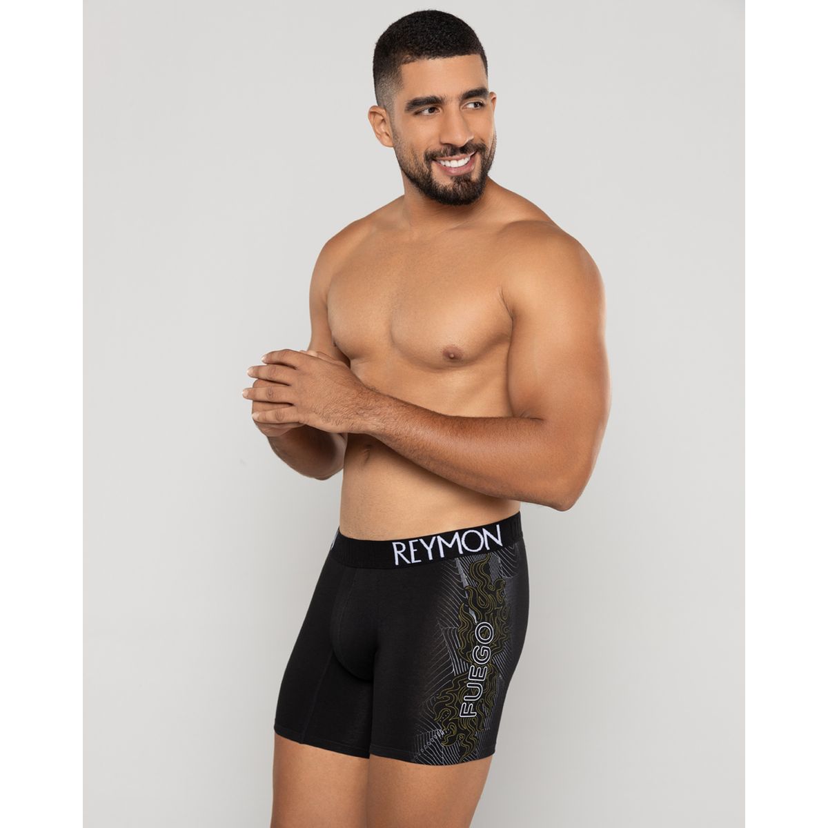 REYMON - Bóxer semilargo estampado lateral para hombre