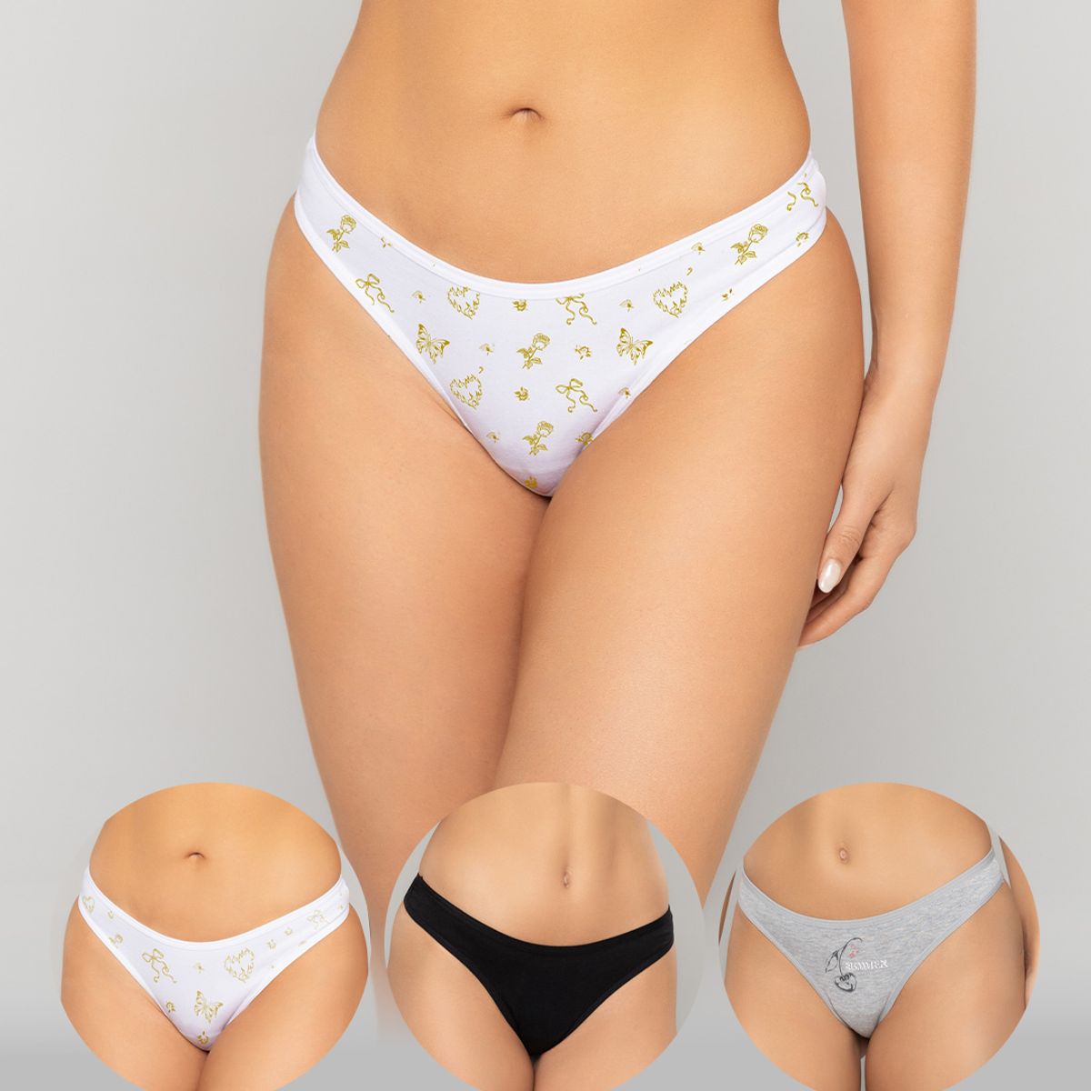REYMON - Tanga Brasilera PAQUETE X3 Para Mujer En Algodón Ref. 9203