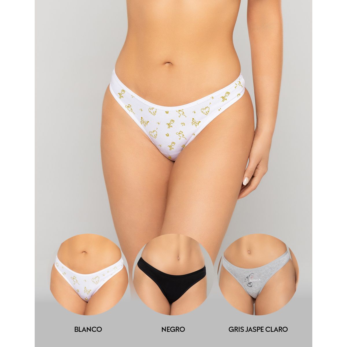 REYMON - Tanga Brasilera PAQUETE X3 Para Mujer En Algodón Ref. 9203