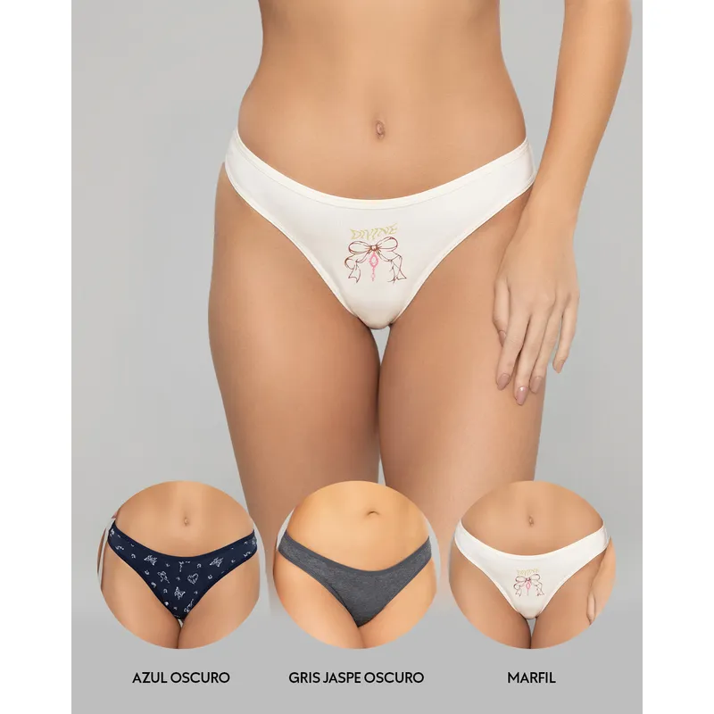 REYMON - Tanga Brasilera PAQUETE X3 Para Mujer En Algodón Ref. 9203