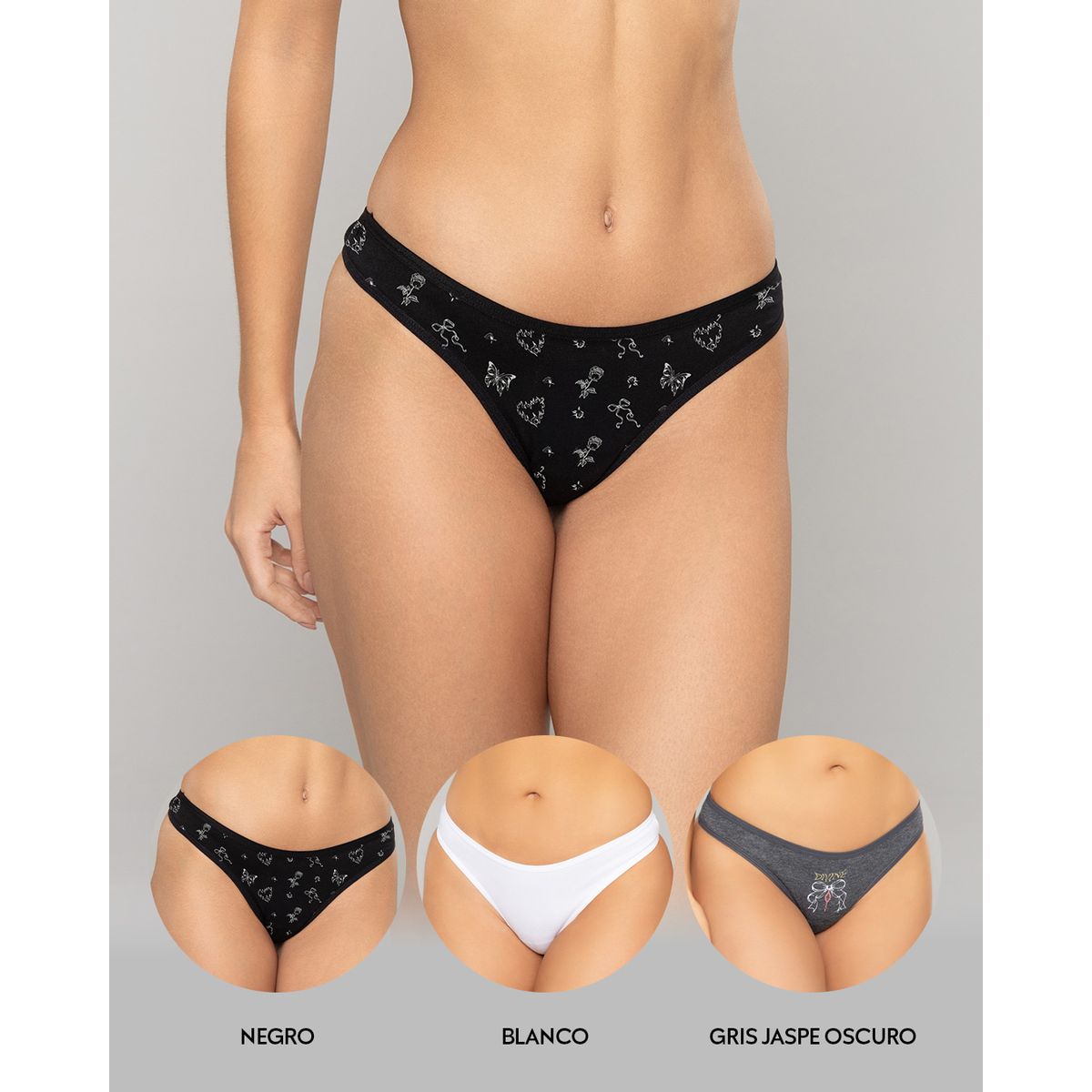 REYMON - Tanga Brasilera PAQUETE X3 Para Mujer En Algodón Ref. 9203