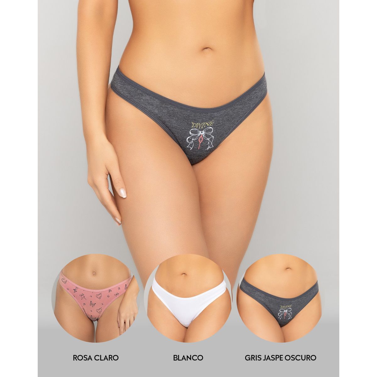 REYMON - Tanga Brasilera PAQUETE X3 Para Mujer En Algodón Ref. 9203