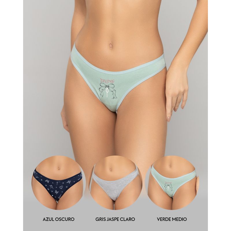 REYMON - Tanga Brasilera PAQUETE X3 Para Mujer En Algodón Ref. 9203