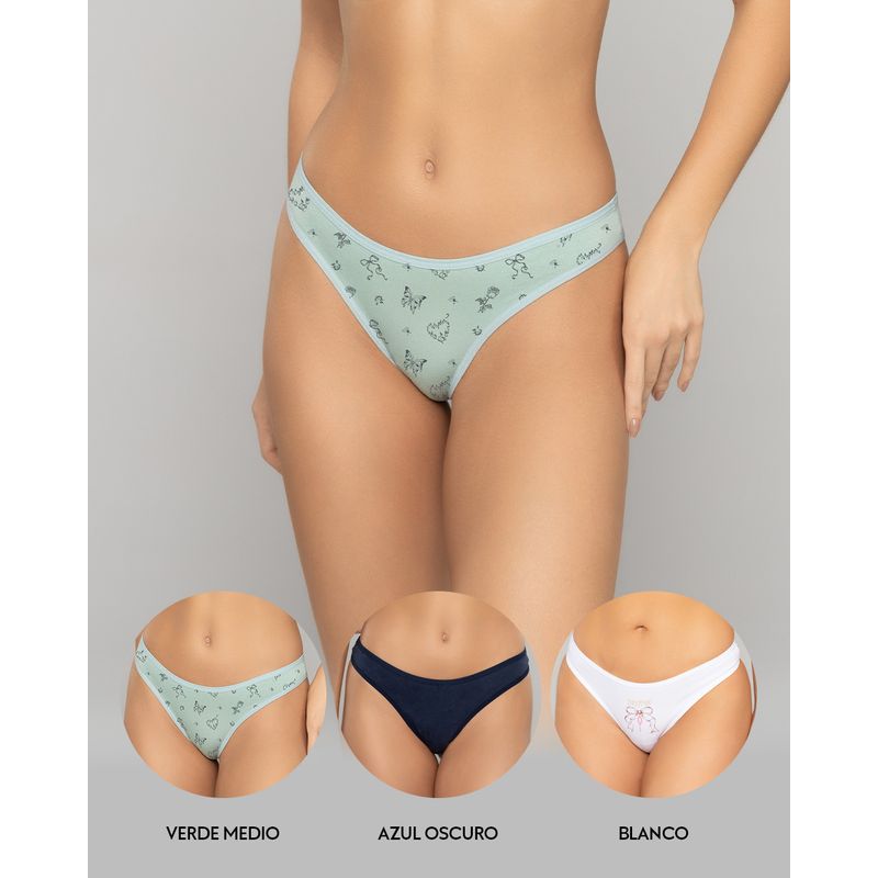REYMON - Tanga Brasilera PAQUETE X3 Para Mujer En Algodón Ref. 9203