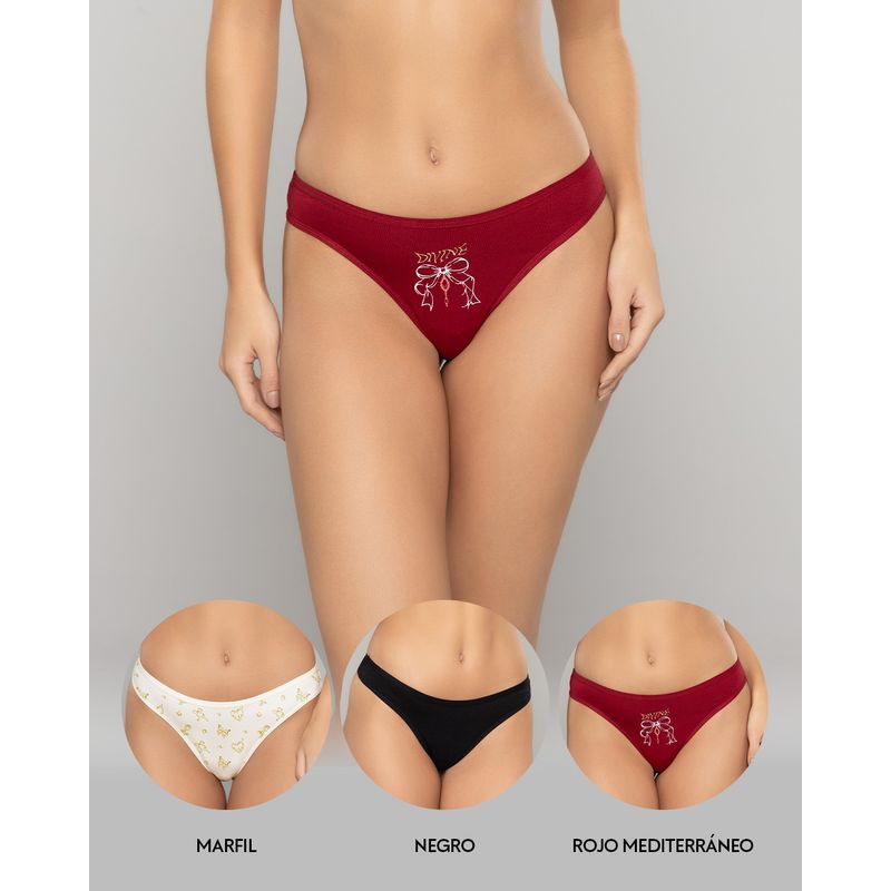 REYMON - Tanga Brasilera PAQUETE X3 Para Mujer En Algodón Ref. 9203