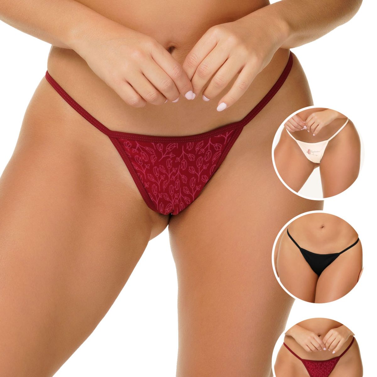 REYMON - Tanga Hilo PAQUETE X3 Para Mujer En Algodón Ref. 9003