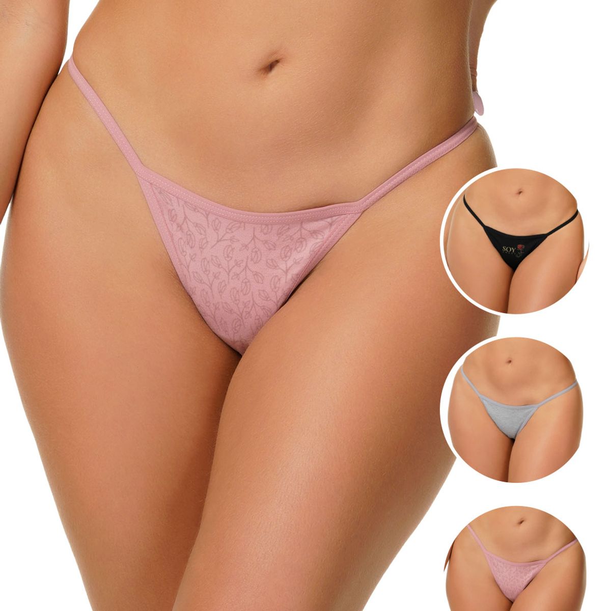 REYMON - Tanga Hilo PAQUETE X3 Para Mujer En Algodón Ref. 9003
