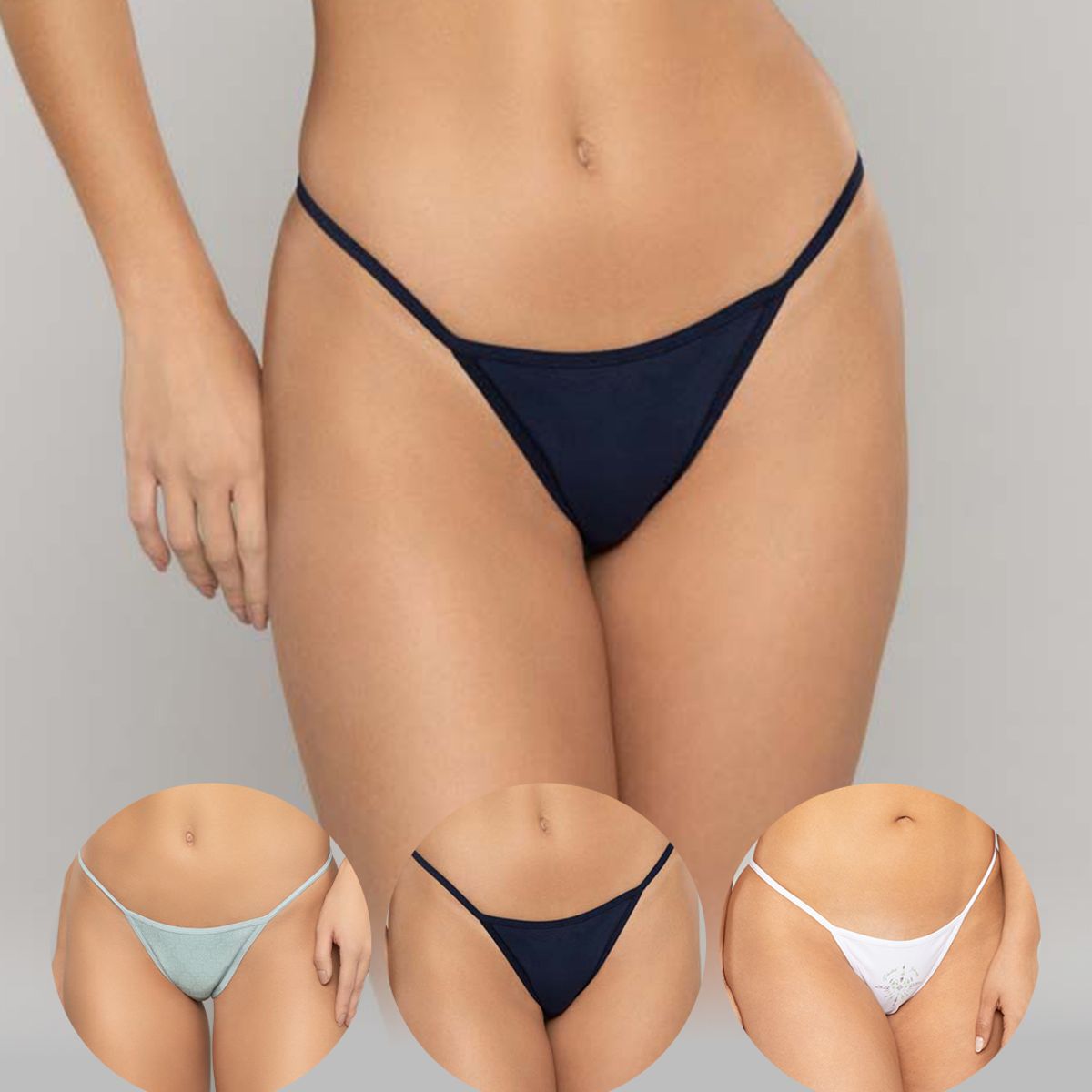 REYMON - Tanga Hilo PAQUETE X3 Para Mujer En Algodón Ref. 9003