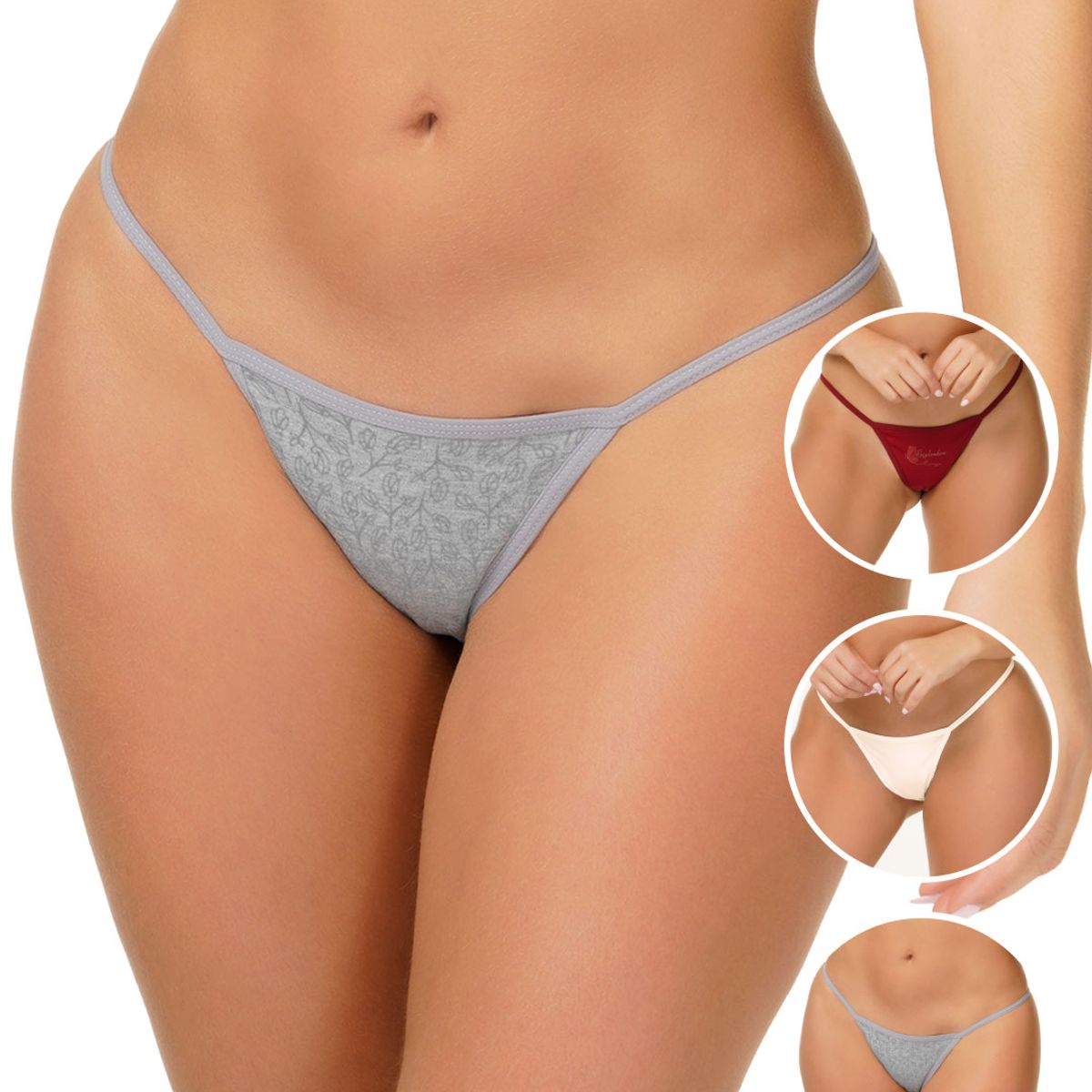 REYMON - Tanga Hilo PAQUETE X3 Para Mujer En Algodón Ref. 9003