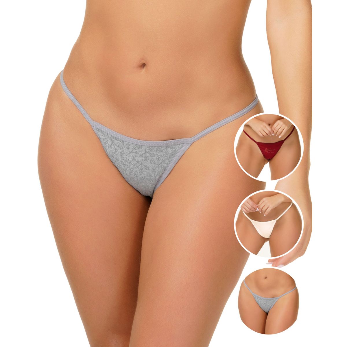 REYMON - Tanga Hilo PAQUETE X3 Para Mujer En Algodón Ref. 9003