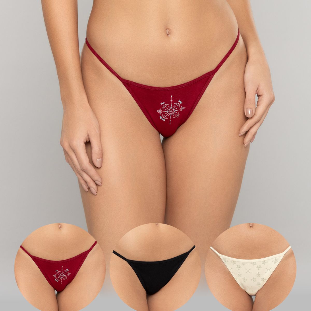 REYMON - Tanga Hilo PAQUETE X3 Para Mujer En Algodón Ref. 9003