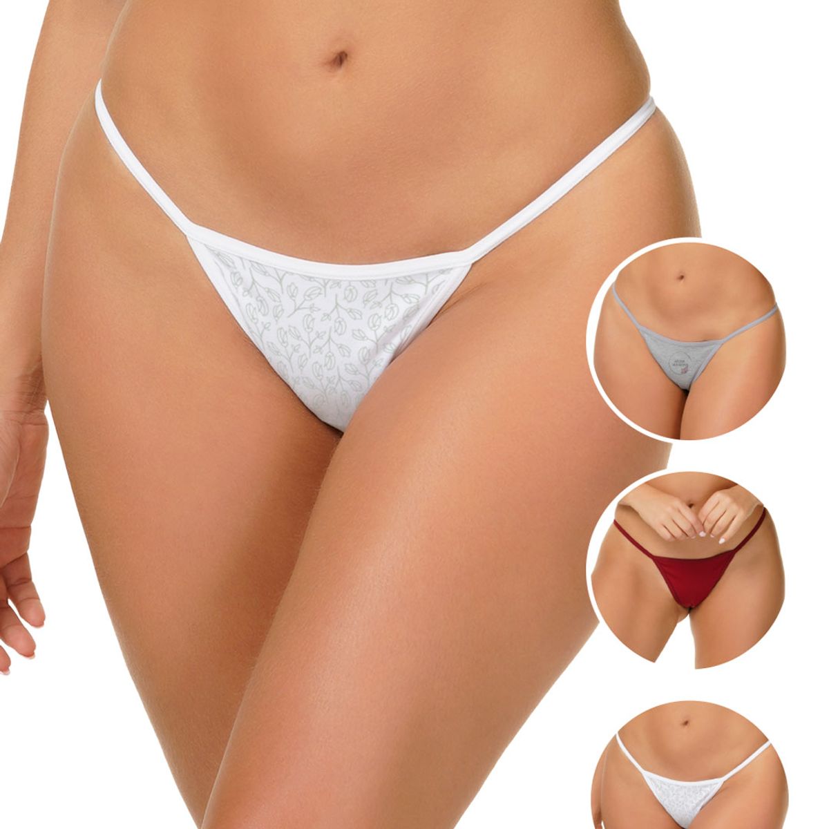 REYMON - Tanga Hilo PAQUETE X3 Para Mujer En Algodón Ref. 9003