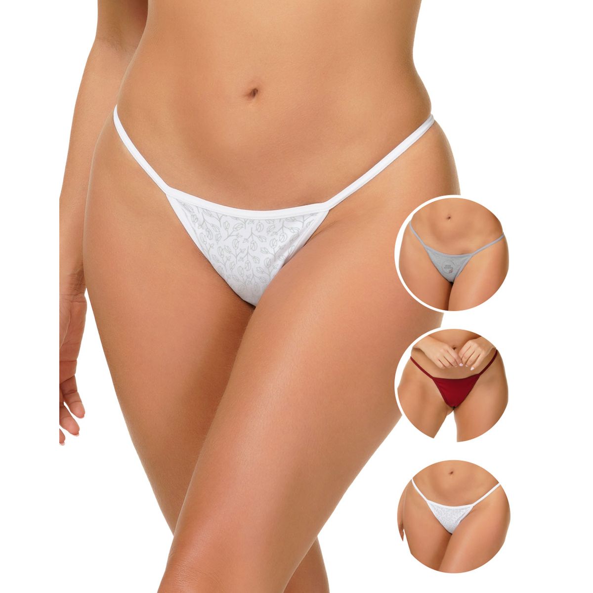 REYMON - Tanga Hilo PAQUETE X3 Para Mujer En Algodón Ref. 9003