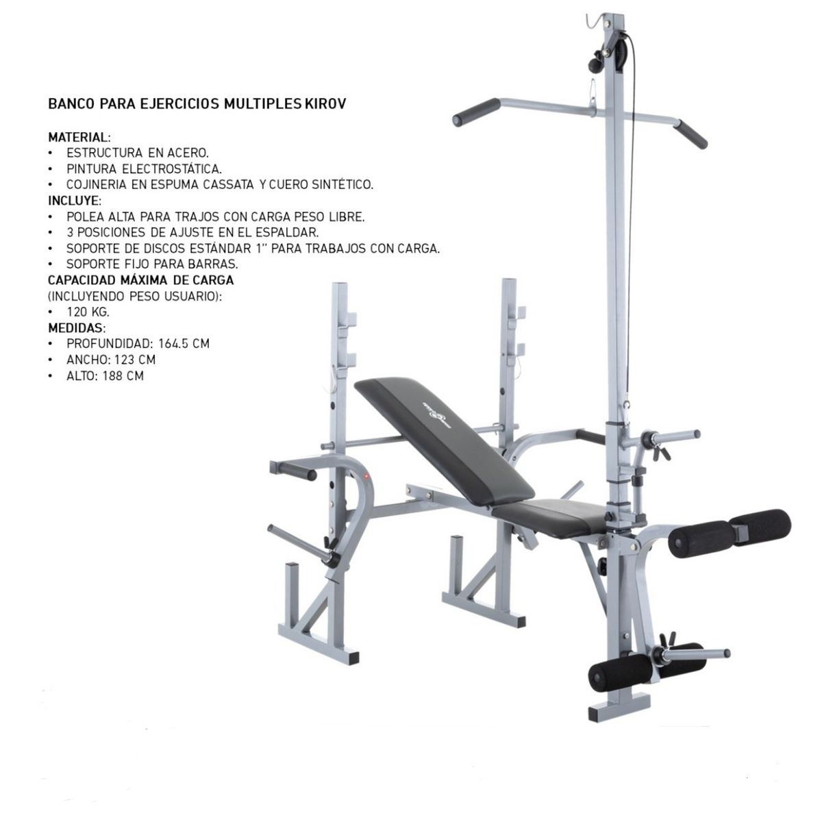 SPORT FITNESS - Banco Polea Alta  Pesas Sportfitness - Gimnasio  - Gris