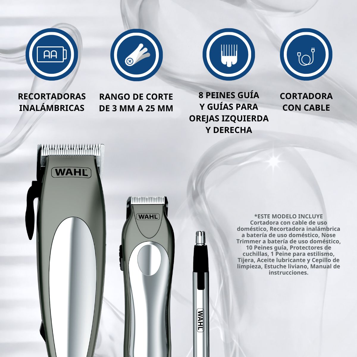 WAHL - Combo Maquinas de Cortar Pelo Wahl Deluxe Groom Pro Kit 21 piezas Incluye Patillera Nasal