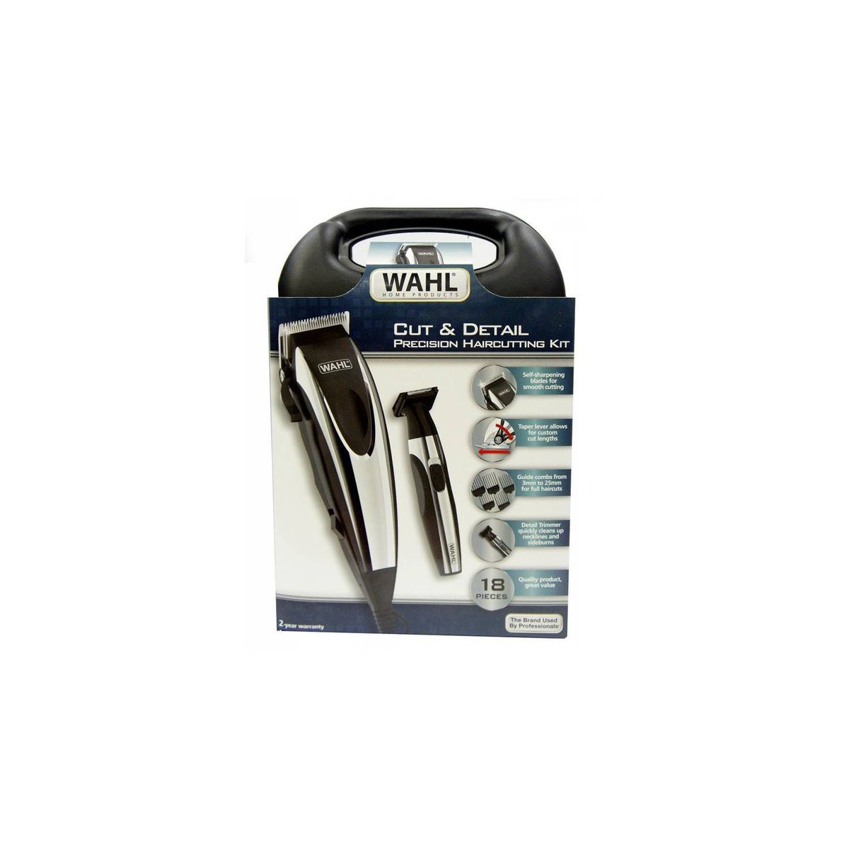 WAHL - Combo Máquina Rasuradora de Cabello Wahl Cut and Detail con Máquina Trimmer 18 Piezas