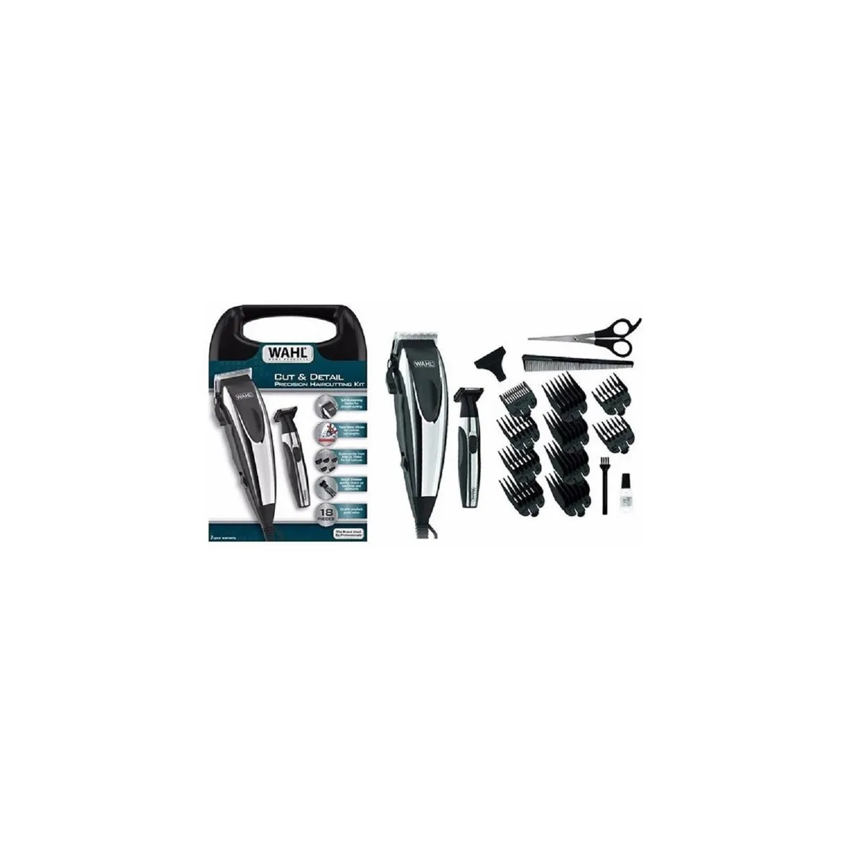 WAHL - Combo Máquina Rasuradora de Cabello Wahl Cut and Detail con Máquina Trimmer 18 Piezas