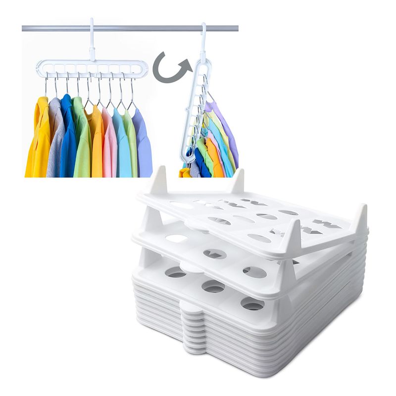 ENERGY PLUS - Combo: Organizador Ropa x10 Unid Blanco + 4 Ganchos ahorradores