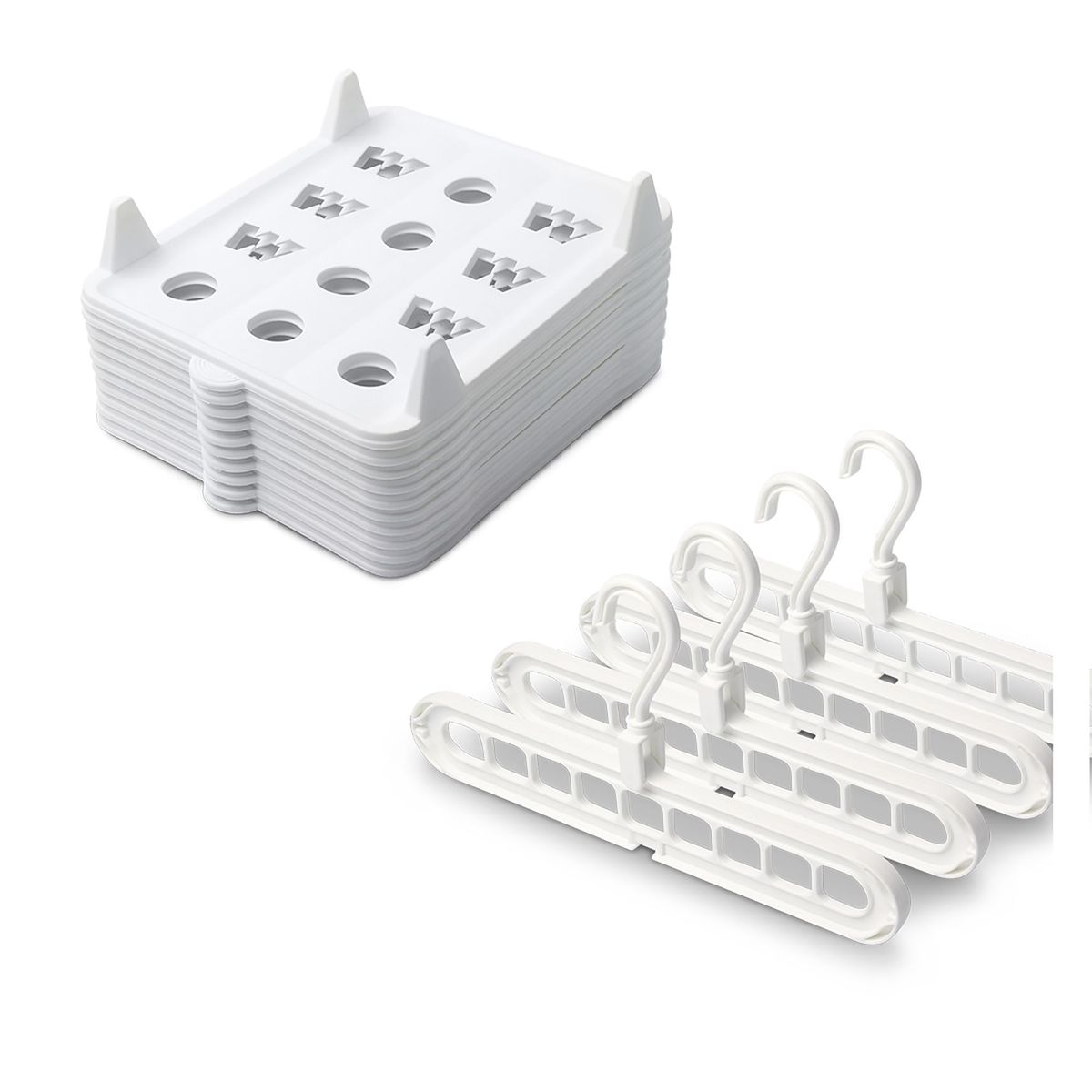 ENERGY PLUS - Combo: Organizador Ropa x10 Unid Blanco + 4 Ganchos ahorradores
