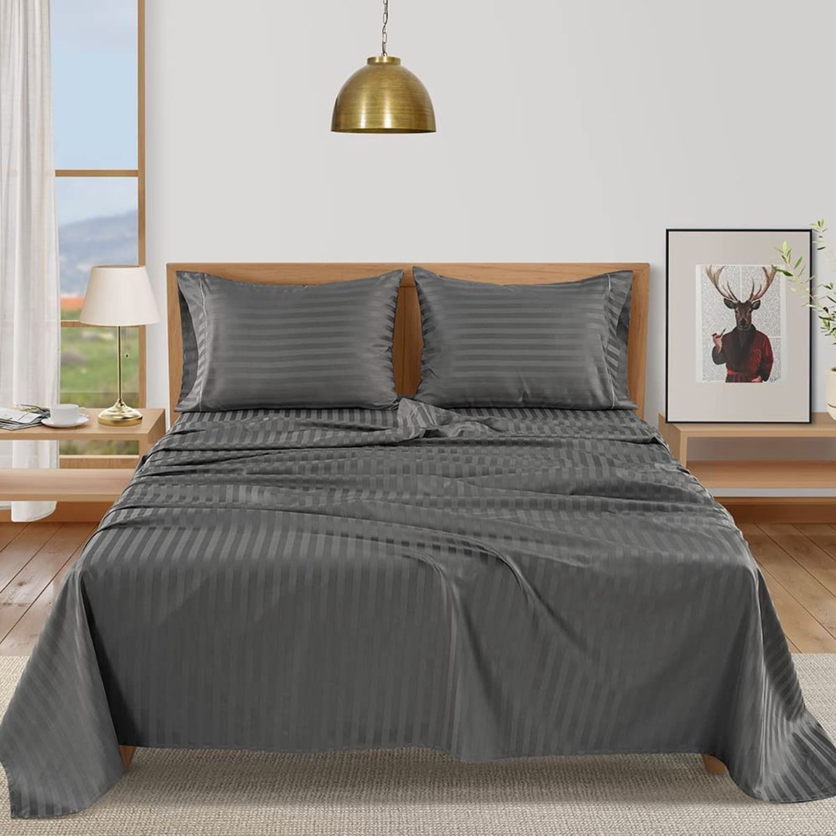 KARYTEX - Juego de Sábanas Queen Negro Rayas Polialgodón -  Karytex