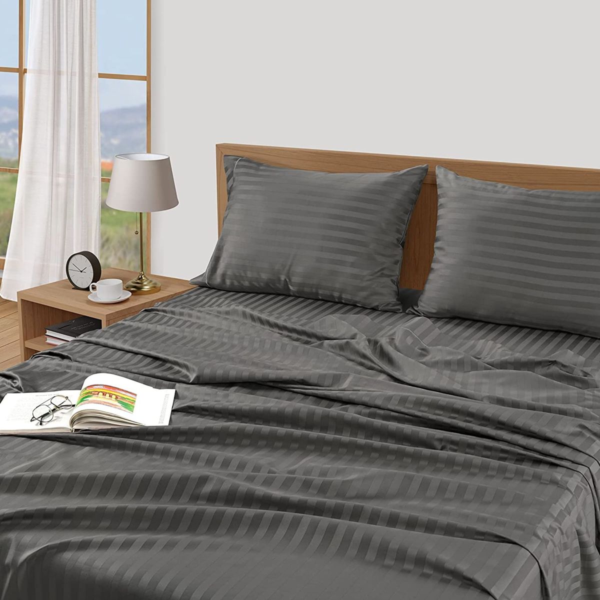 KARYTEX - Juego de Sábanas Queen Negro Rayas Polialgodón -  Karytex