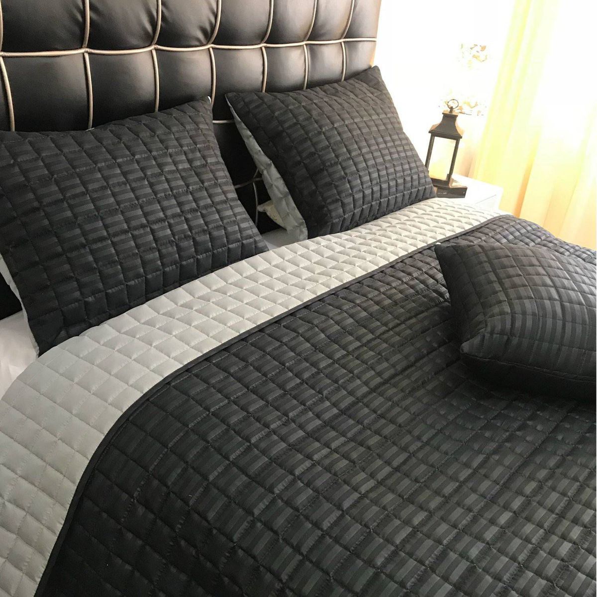 KARYTEX - Edredon Quilt Sencillo Negro - Gris Polialgodón - Karytex