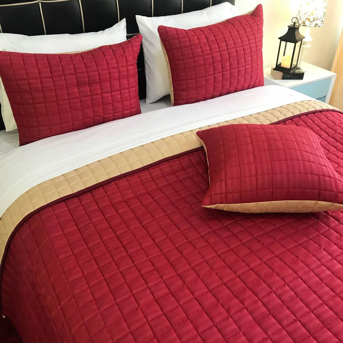KARYTEX - Edredon Quilt Queen Vinotinto - Camel Polialgodón - Karytex